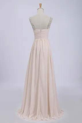 2024 Prom Dresses/Cheap Prom Dresses/ Bust Pleated Bodice With Chiffon Skirt Floor Length Prom Dress