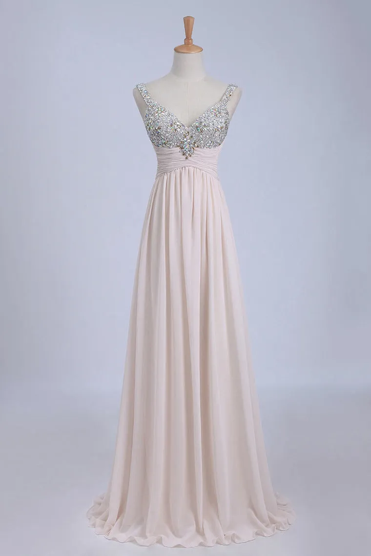 2024 Prom Dresses/Cheap Prom Dresses/ Bust Pleated Bodice With Chiffon Skirt Floor Length Prom Dress