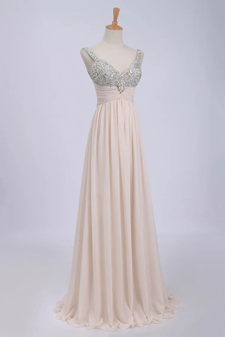 2024 Prom Dresses/Cheap Prom Dresses/ Bust Pleated Bodice With Chiffon Skirt Floor Length Prom Dress