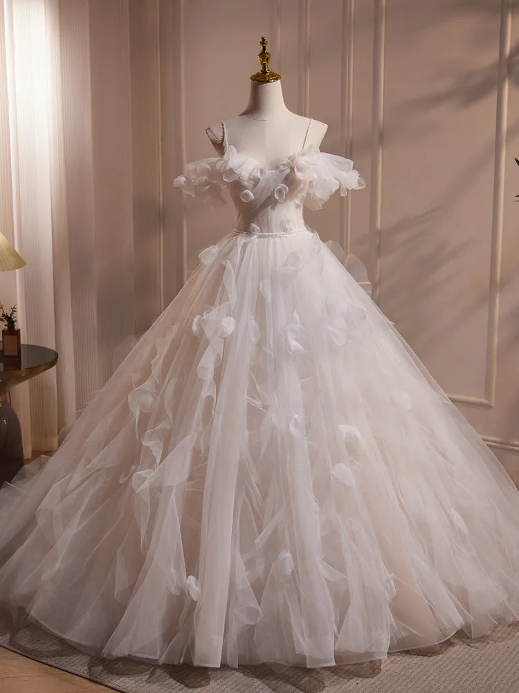 A Line Off the Shoulder Flower Fairy Tulle Long Wedding Dress