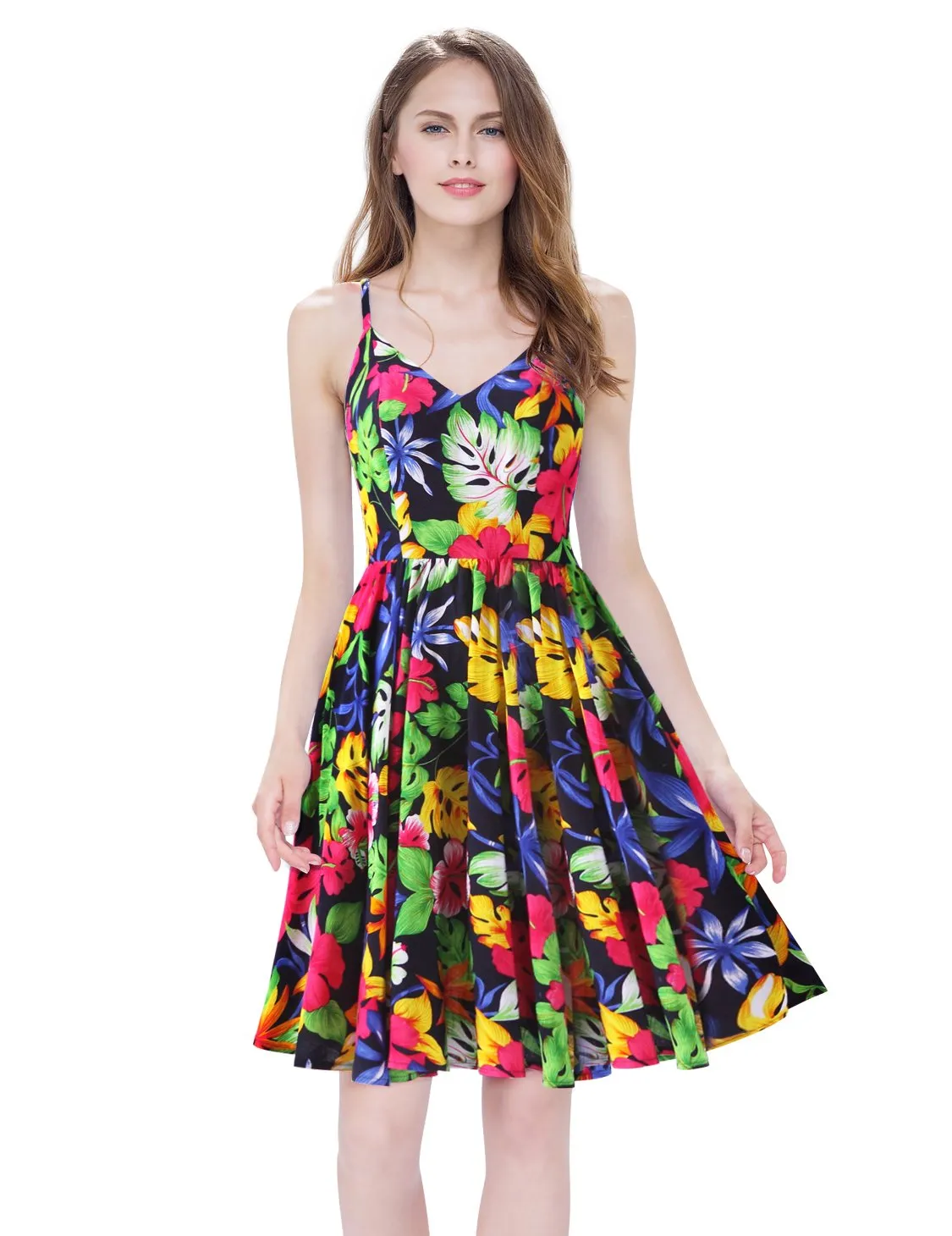 Alisapan Simple Fashion V-neck Sleeveless Short Casual Dress AS05532