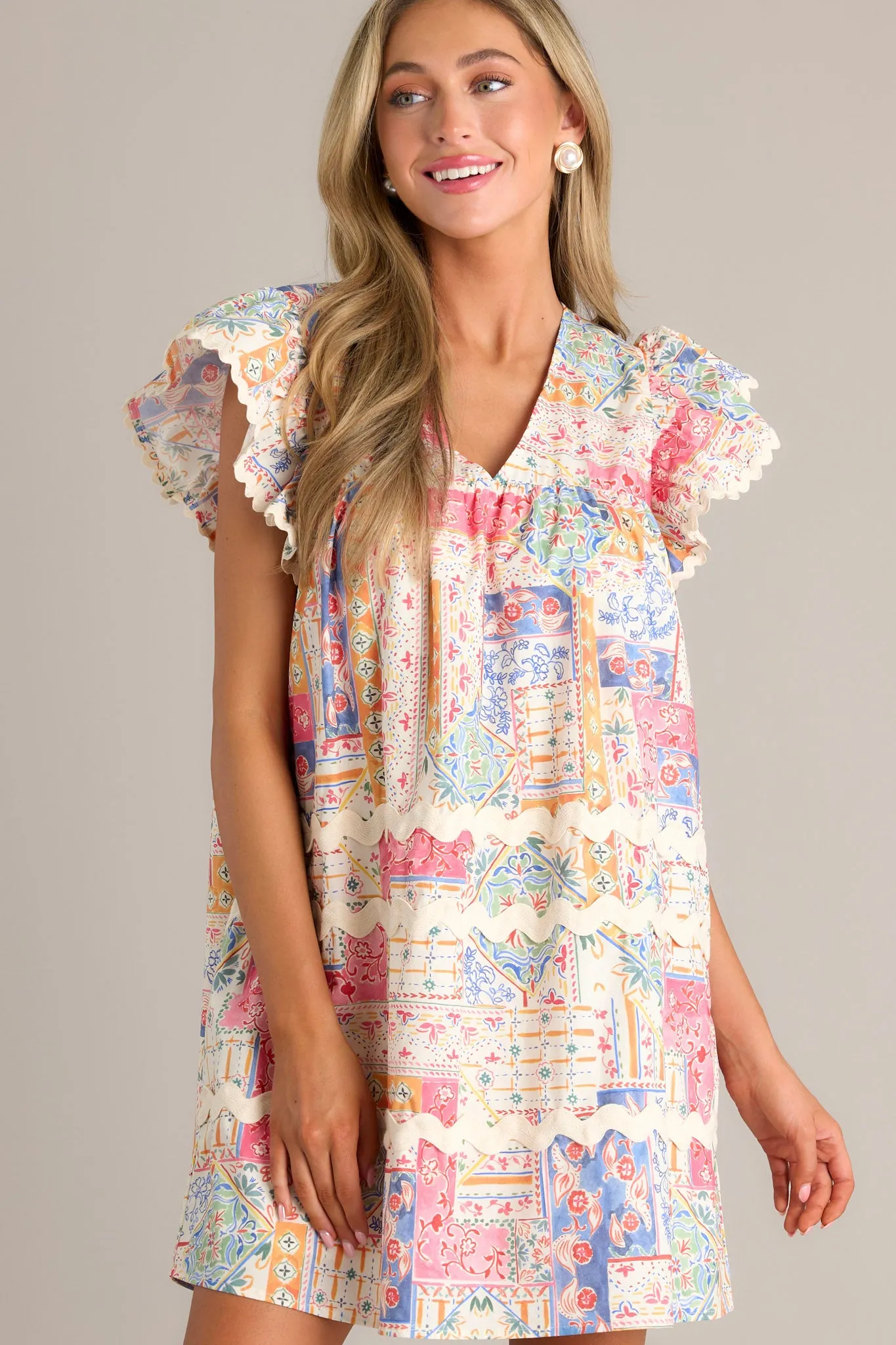 Artisan Affair 100% Cotton Ivory Multi Patchwork Mini Dress