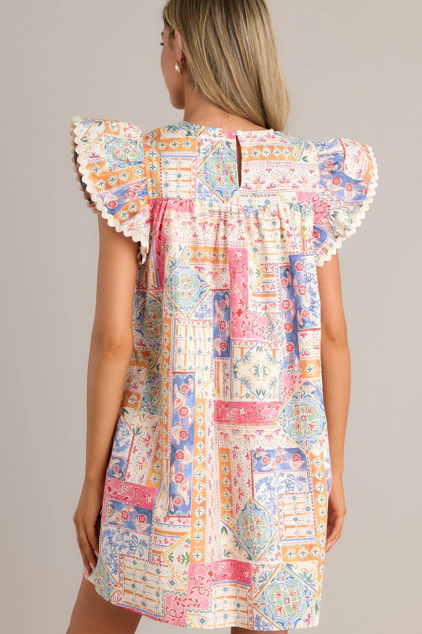 Artisan Affair 100% Cotton Ivory Multi Patchwork Mini Dress