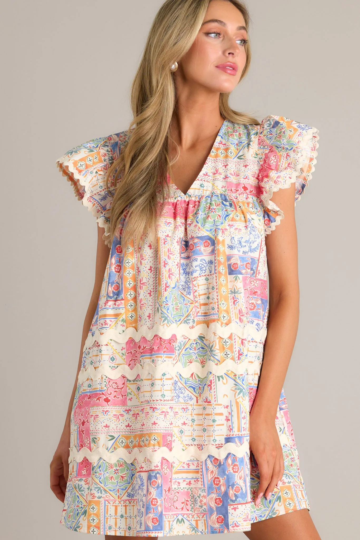 Artisan Affair 100% Cotton Ivory Multi Patchwork Mini Dress
