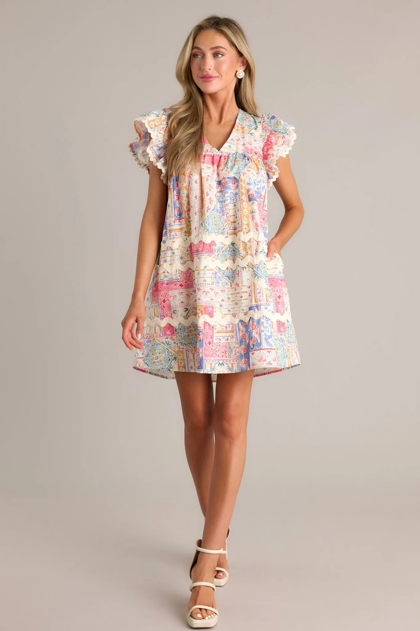 Artisan Affair 100% Cotton Ivory Multi Patchwork Mini Dress