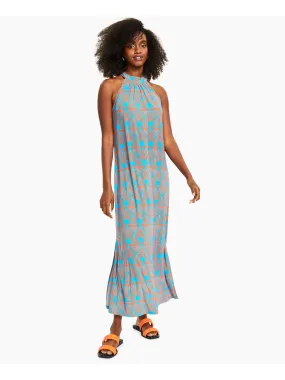 BAR III DRESSES Womens Blue Stretch Ruched Jersey-knit Hook-and-eye Closure Sleeveless Halter Maxi Party Shift Dress