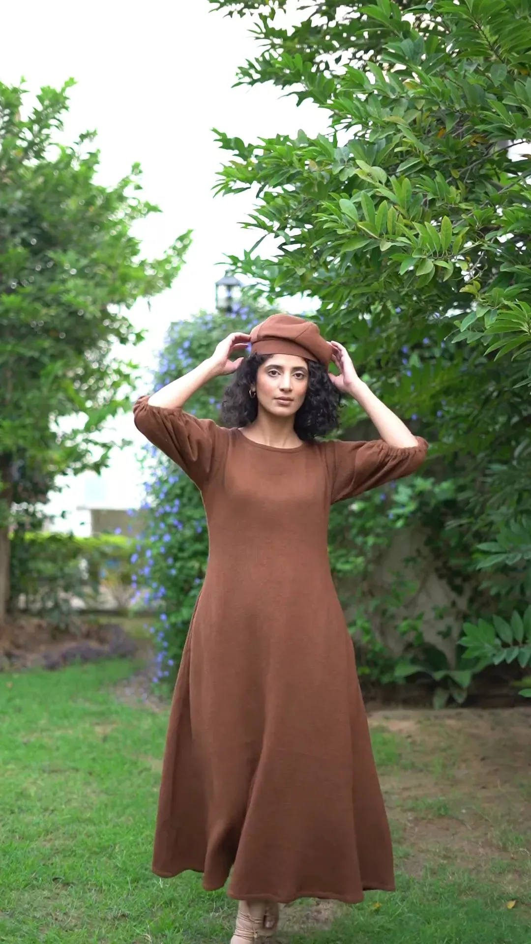 Barn Red Warm Cotton Waffle Fit and Flare Maxi Dress