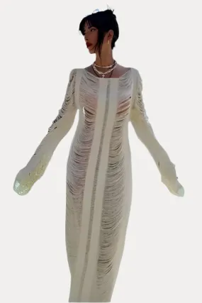 Beach knitted hollow maxi dress