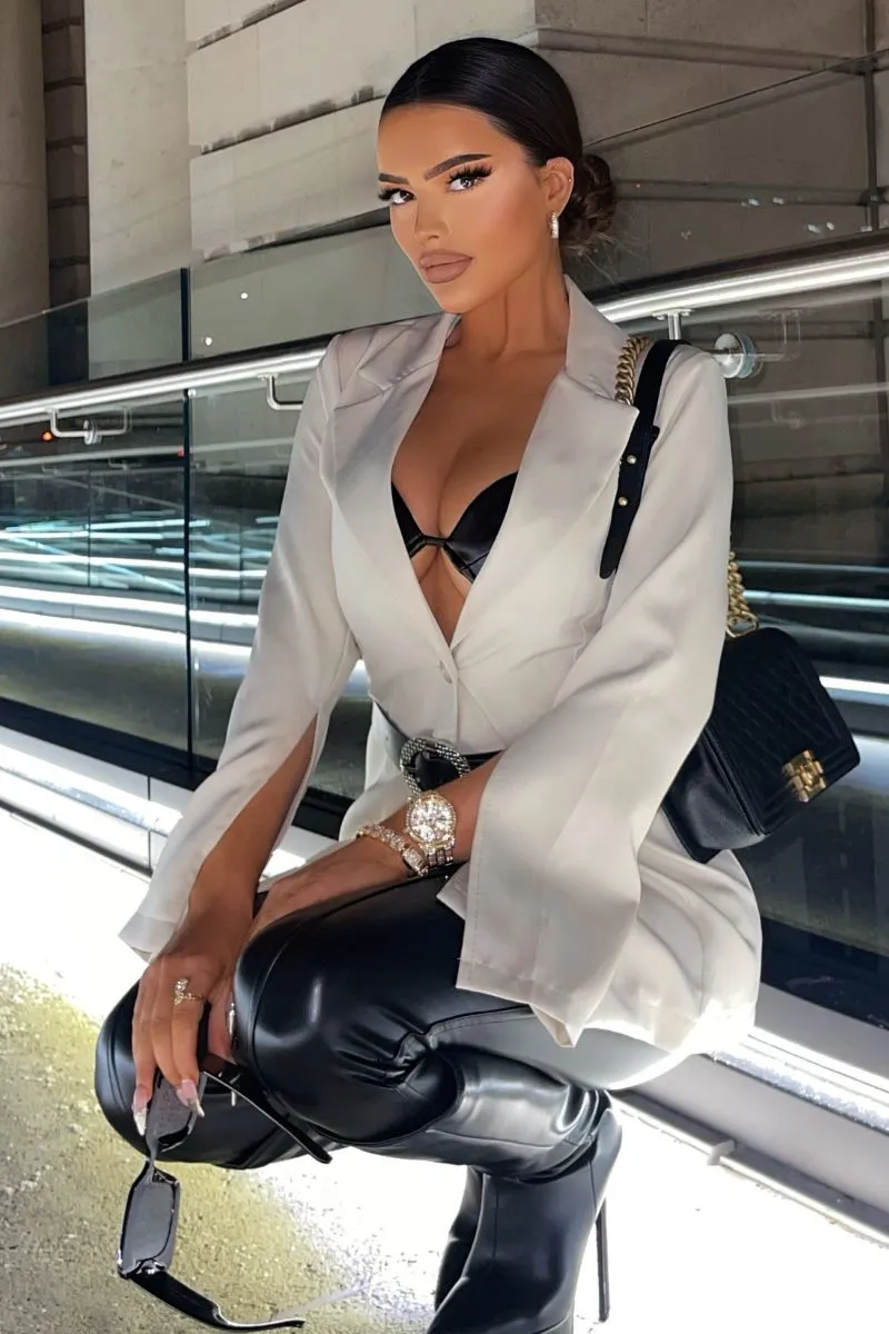 Beige Cape Sleeve Belted Mini Blazer Dress