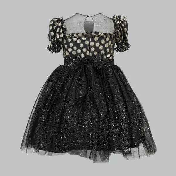 BLACK AND GOLD CHIFFON DAMASK BALL DRESS