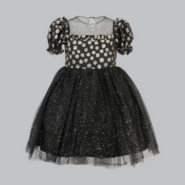 BLACK AND GOLD CHIFFON DAMASK BALL DRESS
