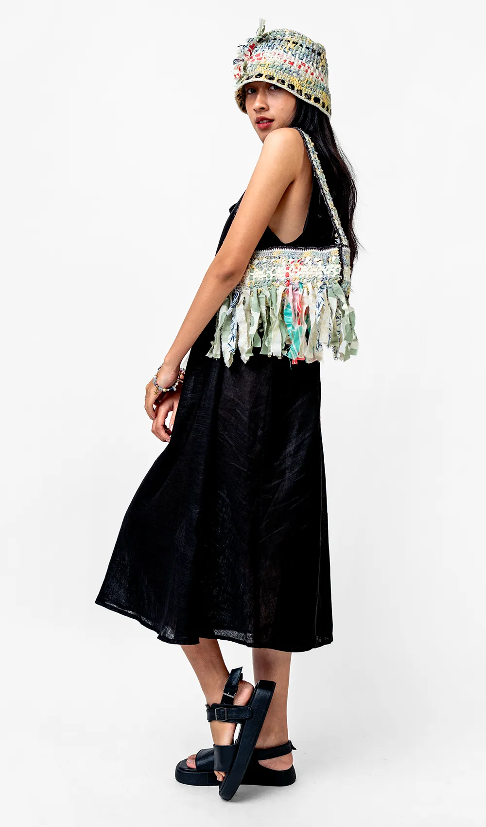 Black French Linen Semi Swing Dress, 3 sizes