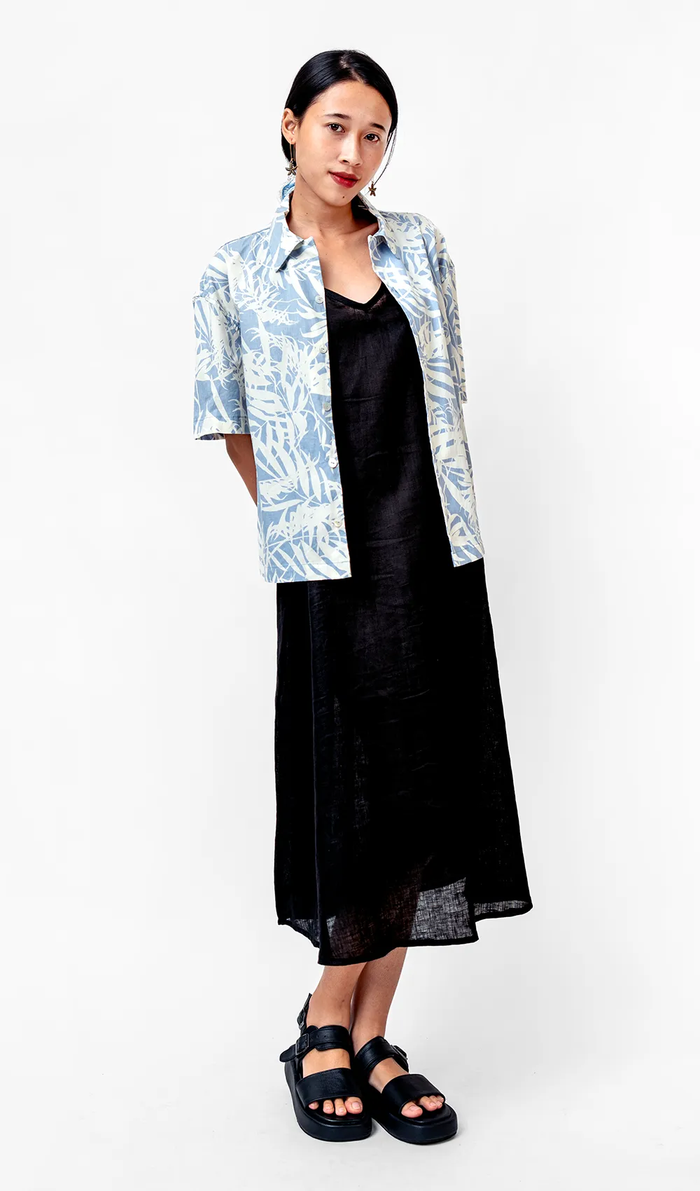 Black French Linen Semi Swing Dress, 3 sizes
