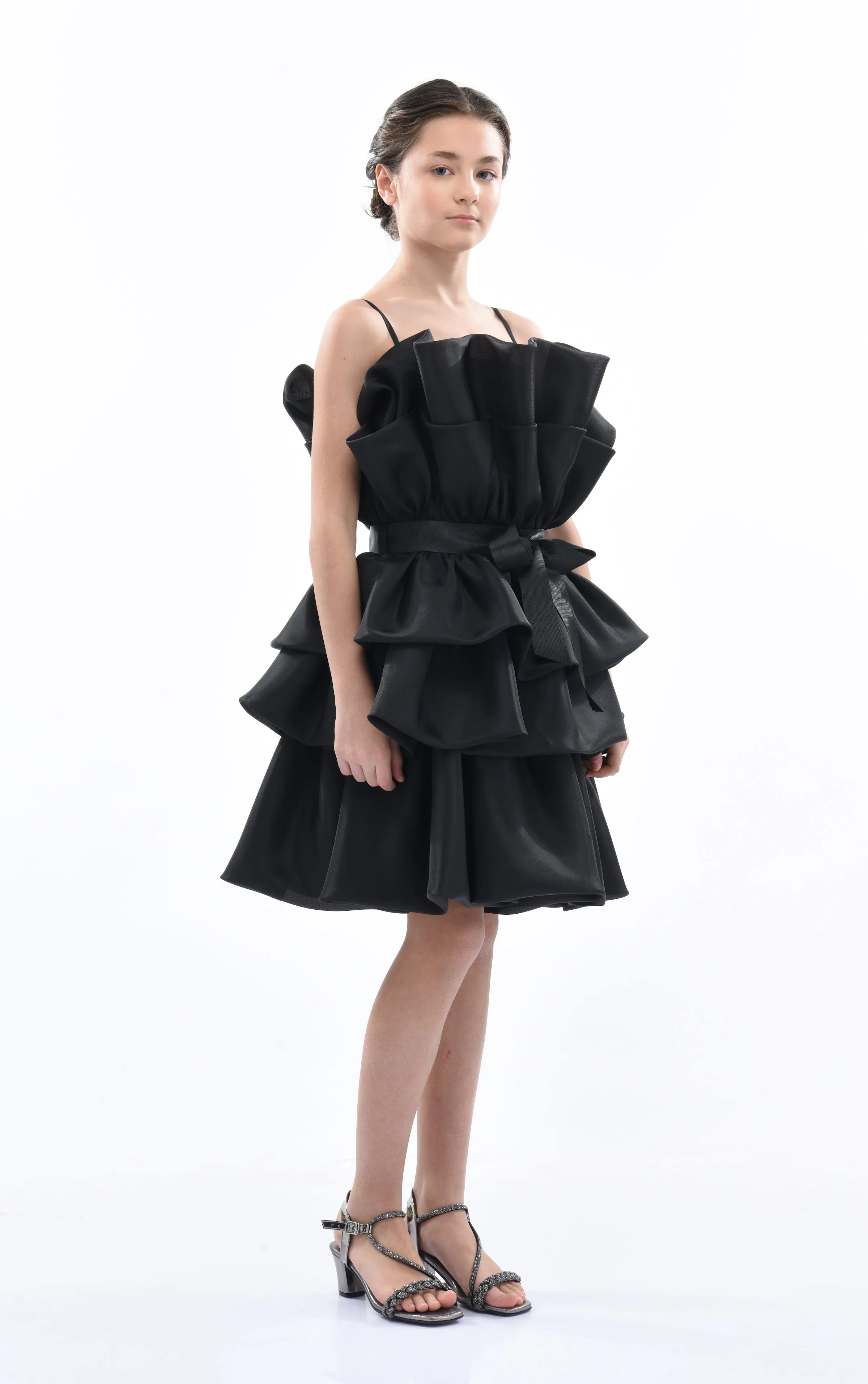 Black Noella Ruffle Bow Dress