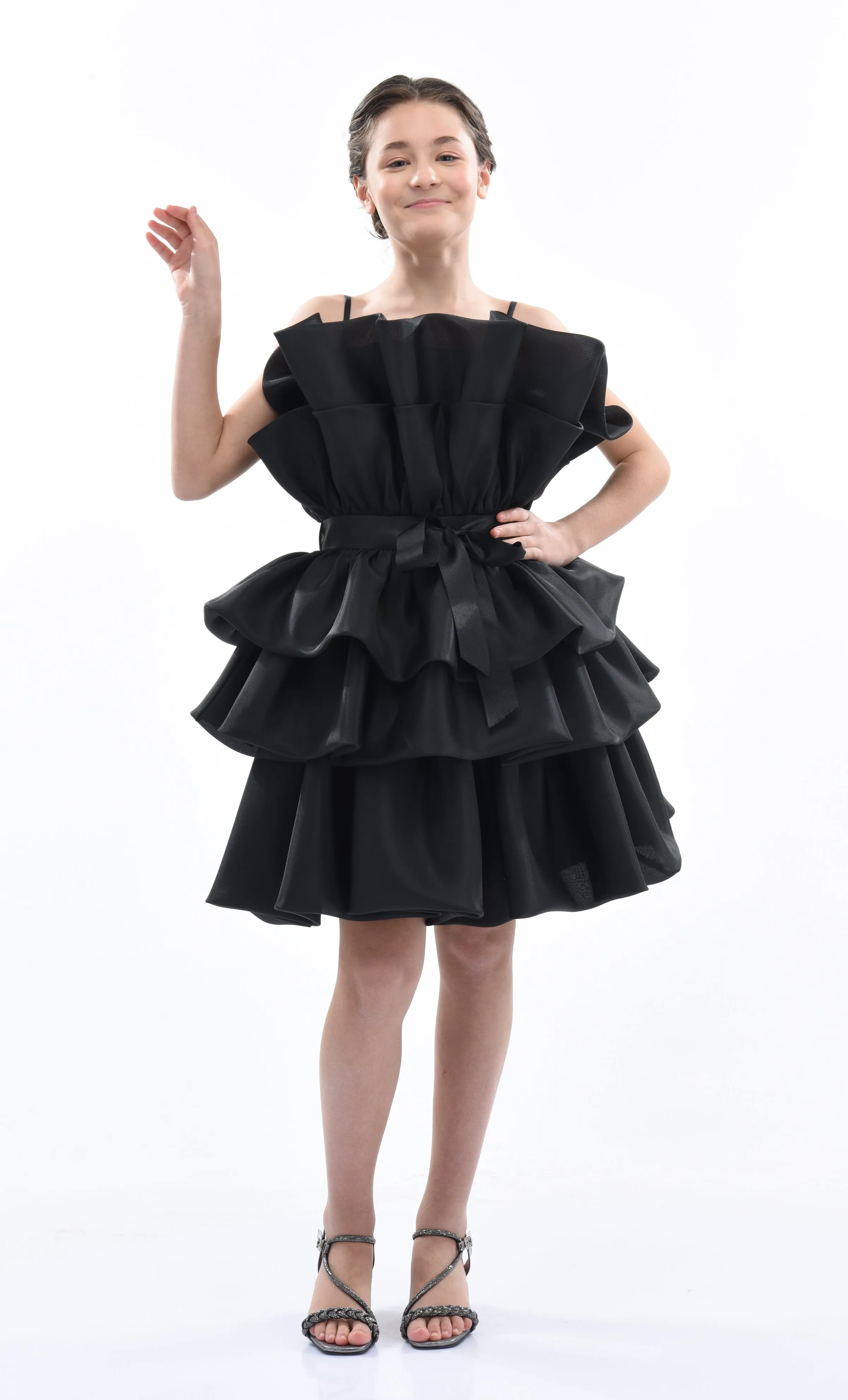 Black Noella Ruffle Bow Dress