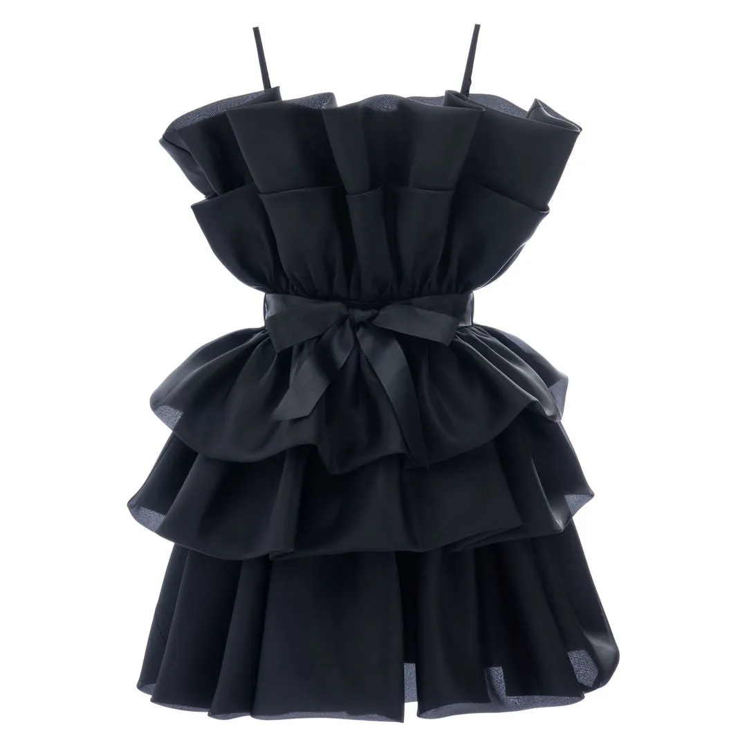 Black Noella Ruffle Bow Dress