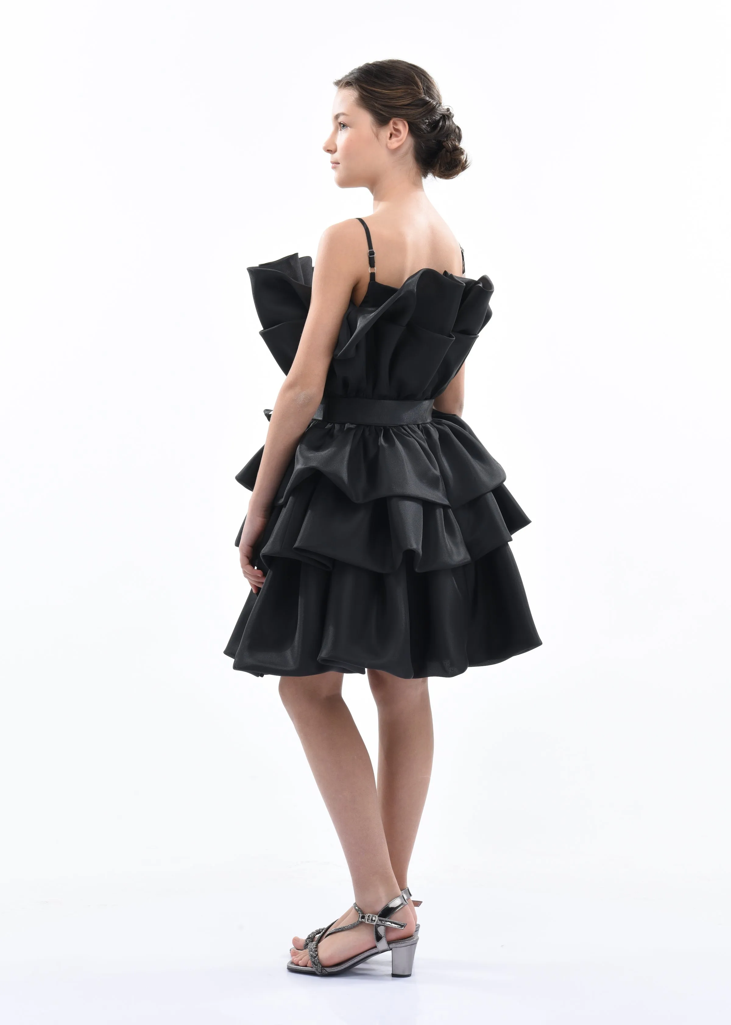 Black Noella Ruffle Bow Dress