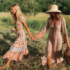 Boho Chic Flared Sleeves Maxi Dress