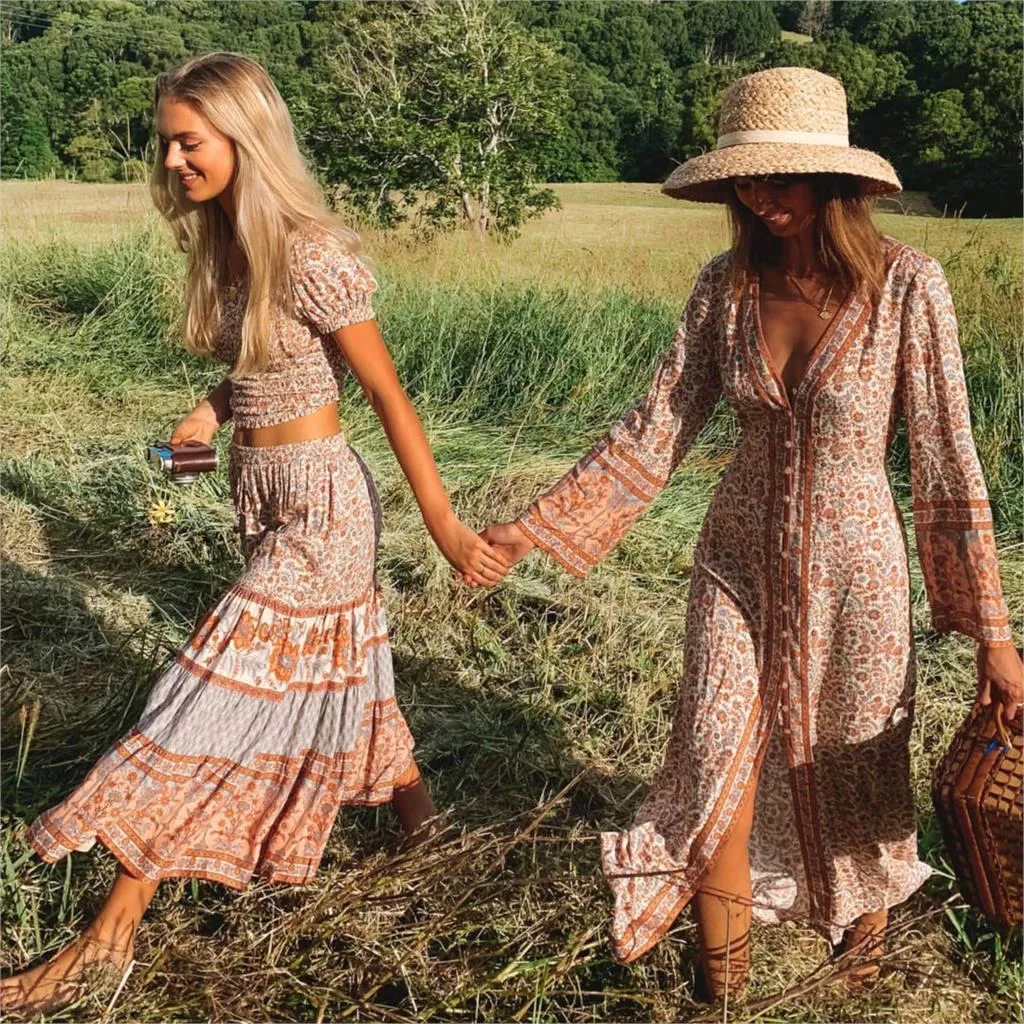 Boho Chic Flared Sleeves Maxi Dress