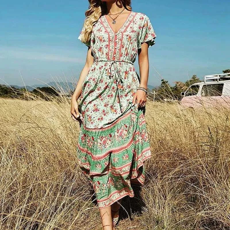 Boho Chic Flared Sleeves Maxi Dress