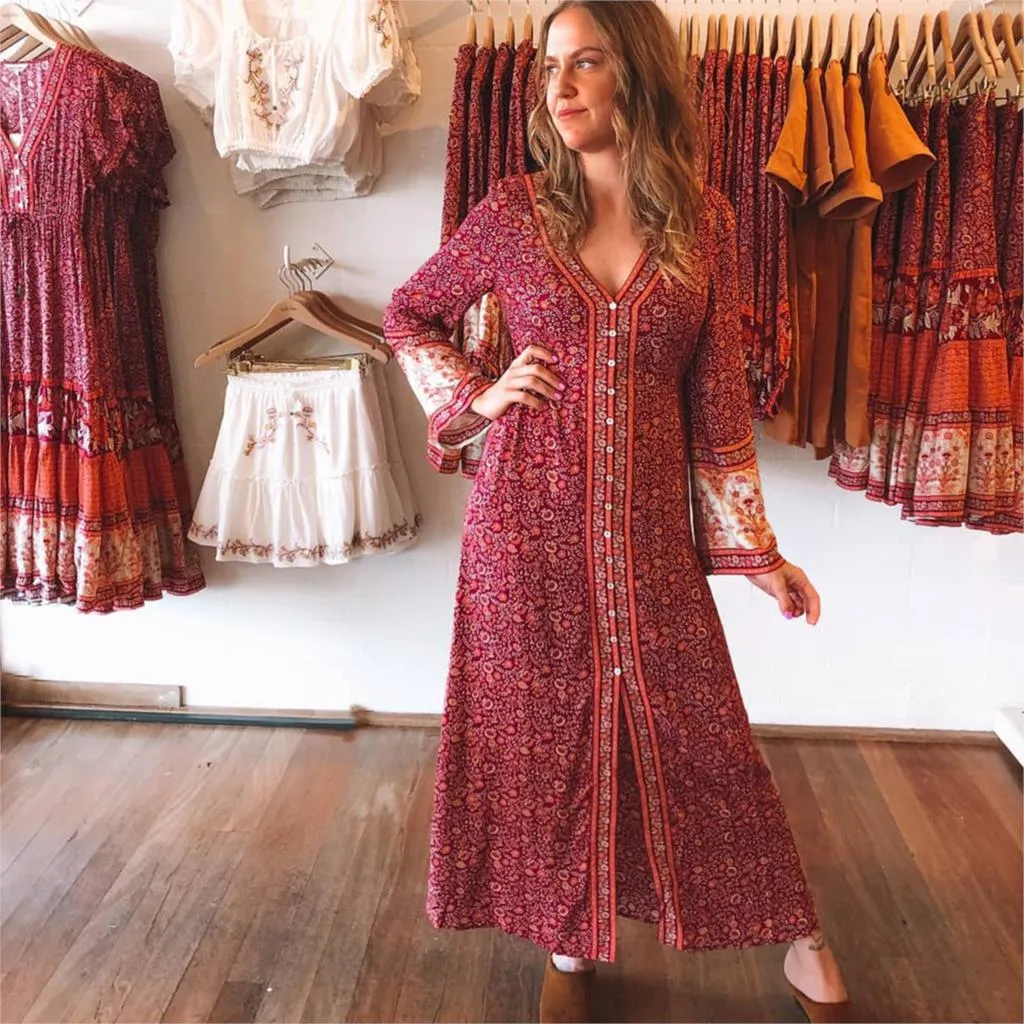 Boho Chic Flared Sleeves Maxi Dress