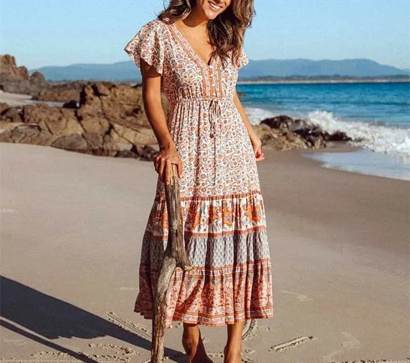 Boho Chic Flared Sleeves Maxi Dress