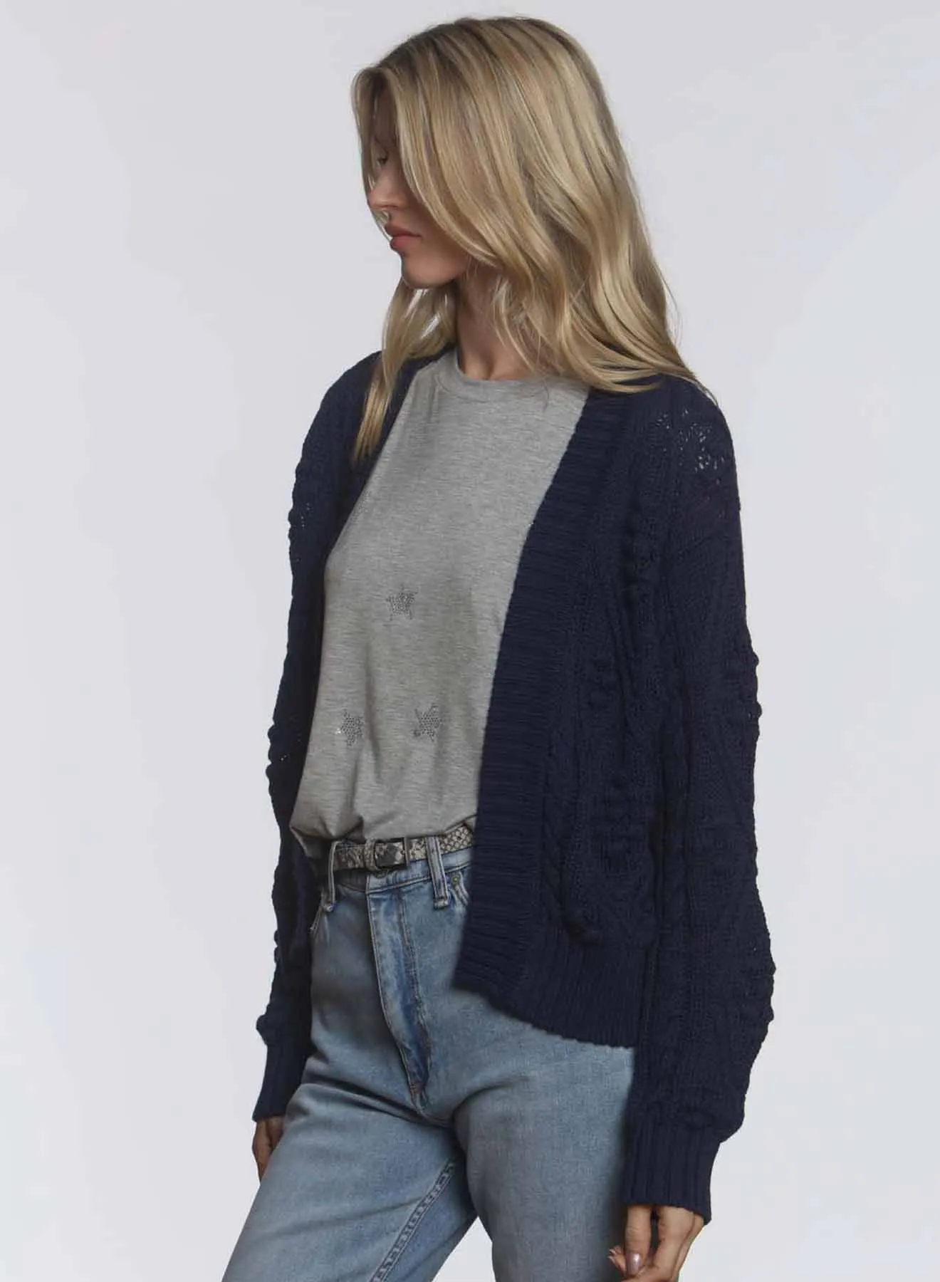 Cara Bobble Cardigan - Navy