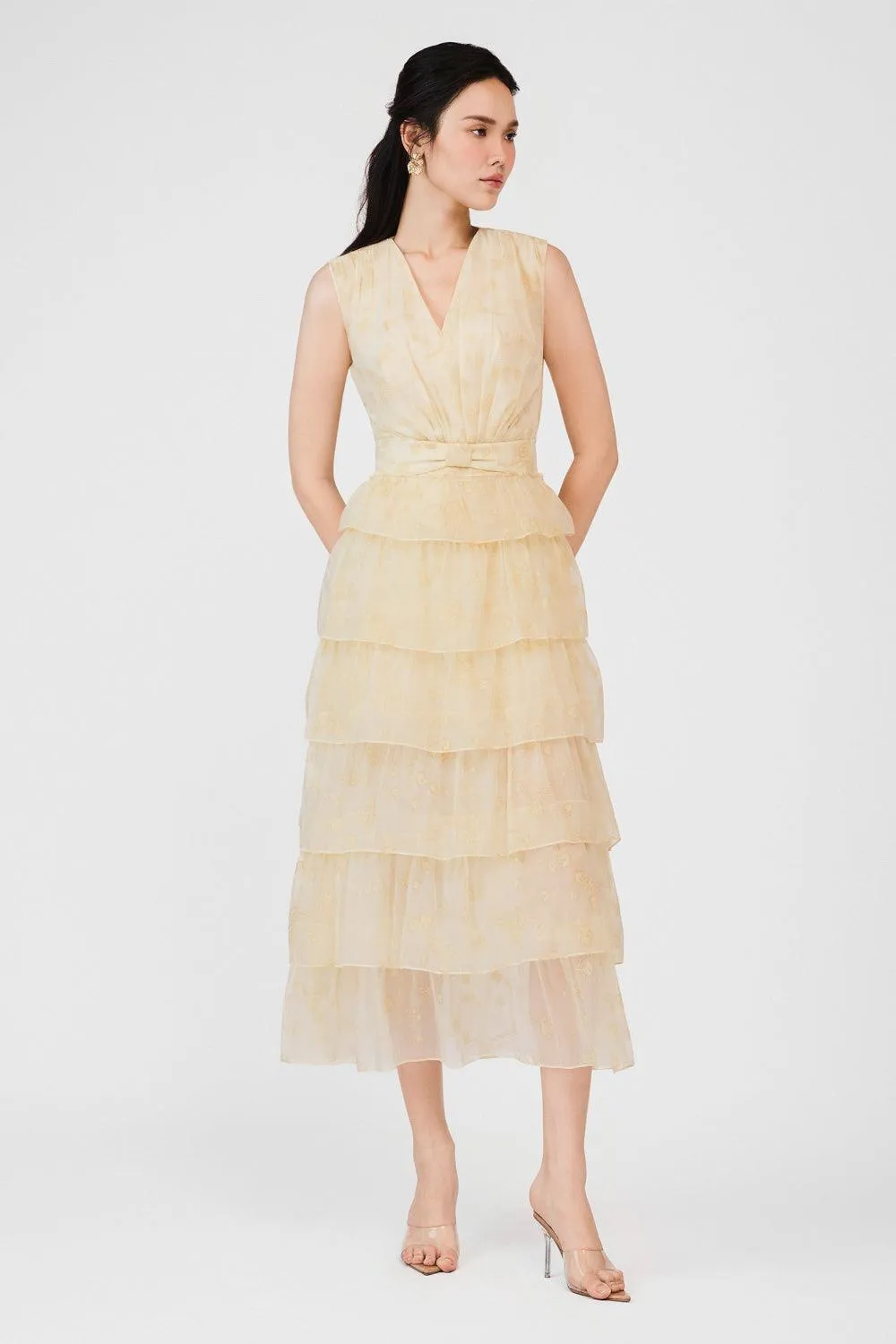 Carolina Layered Sleeveless Organza Midi Dress