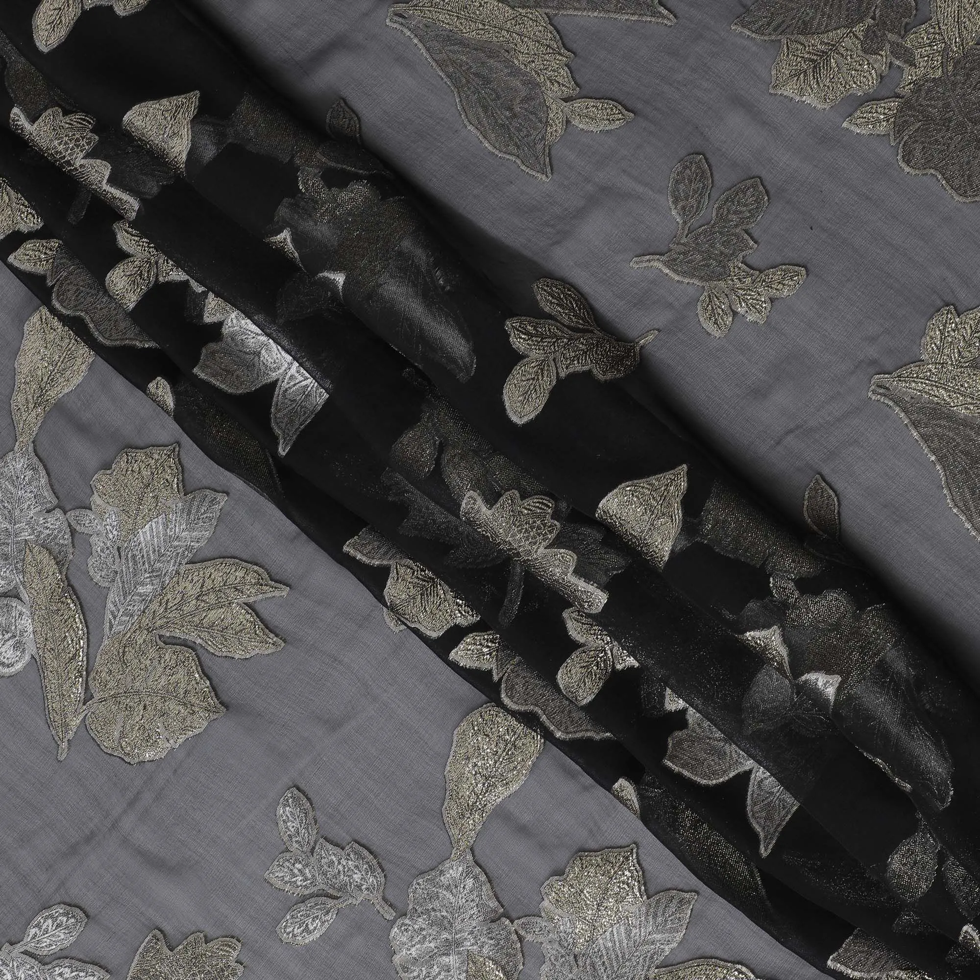 Charcoal Glamour Silk Chiffon Fabric with Silver Lurex, 110cm Wide – Bespoke Textile for Exclusive Creations-D18385