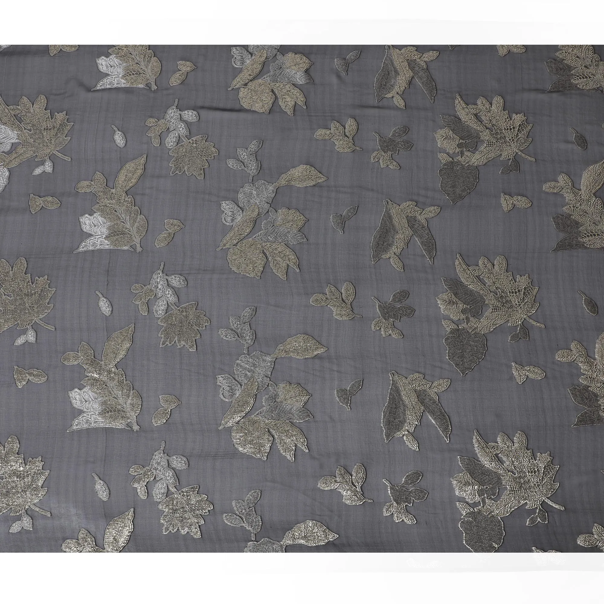 Charcoal Glamour Silk Chiffon Fabric with Silver Lurex, 110cm Wide – Bespoke Textile for Exclusive Creations-D18385