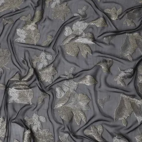 Charcoal Glamour Silk Chiffon Fabric with Silver Lurex, 110cm Wide – Bespoke Textile for Exclusive Creations-D18385
