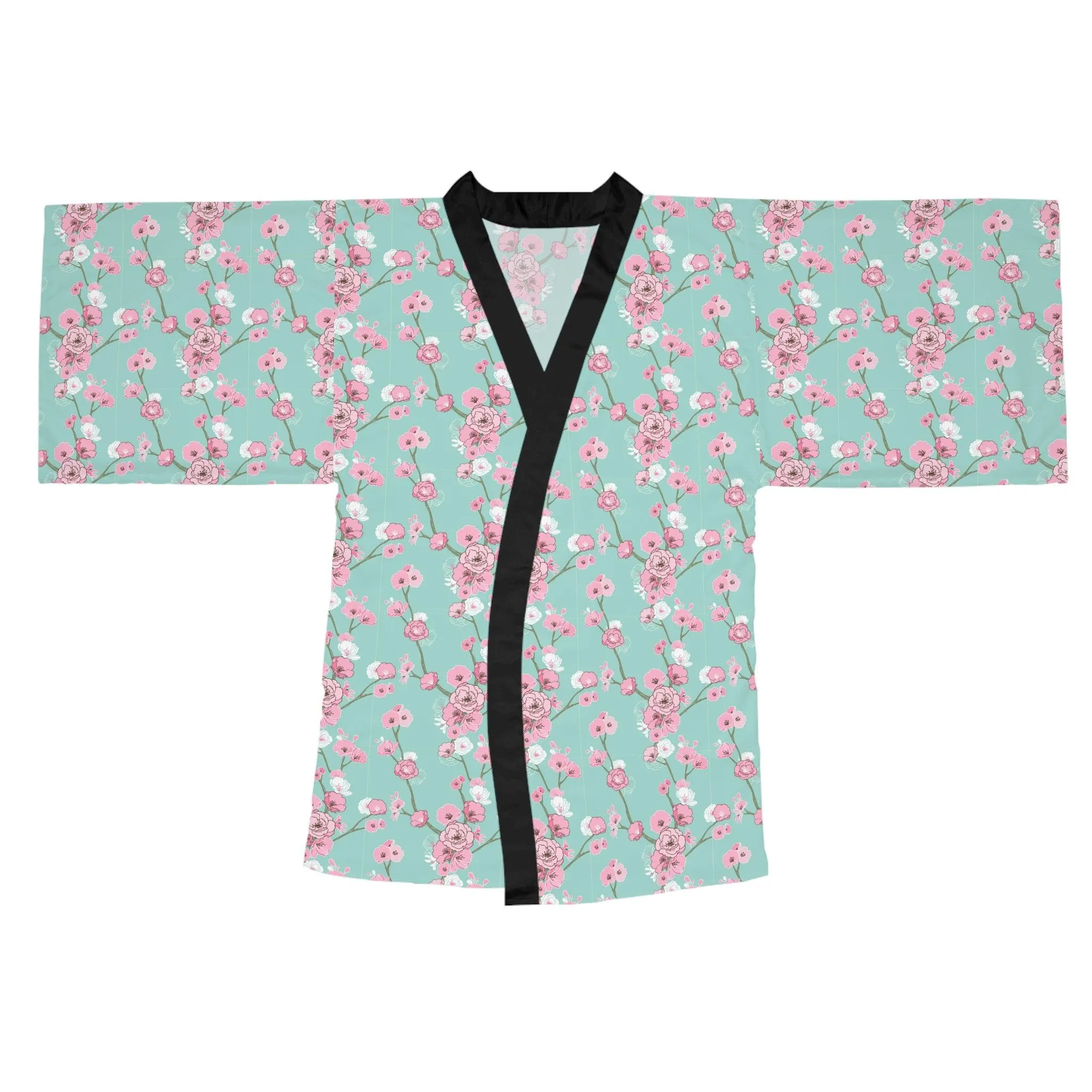 Cherry Blossom Elegance Kimono Robe with Flowing Sleeves and Stylish Belt