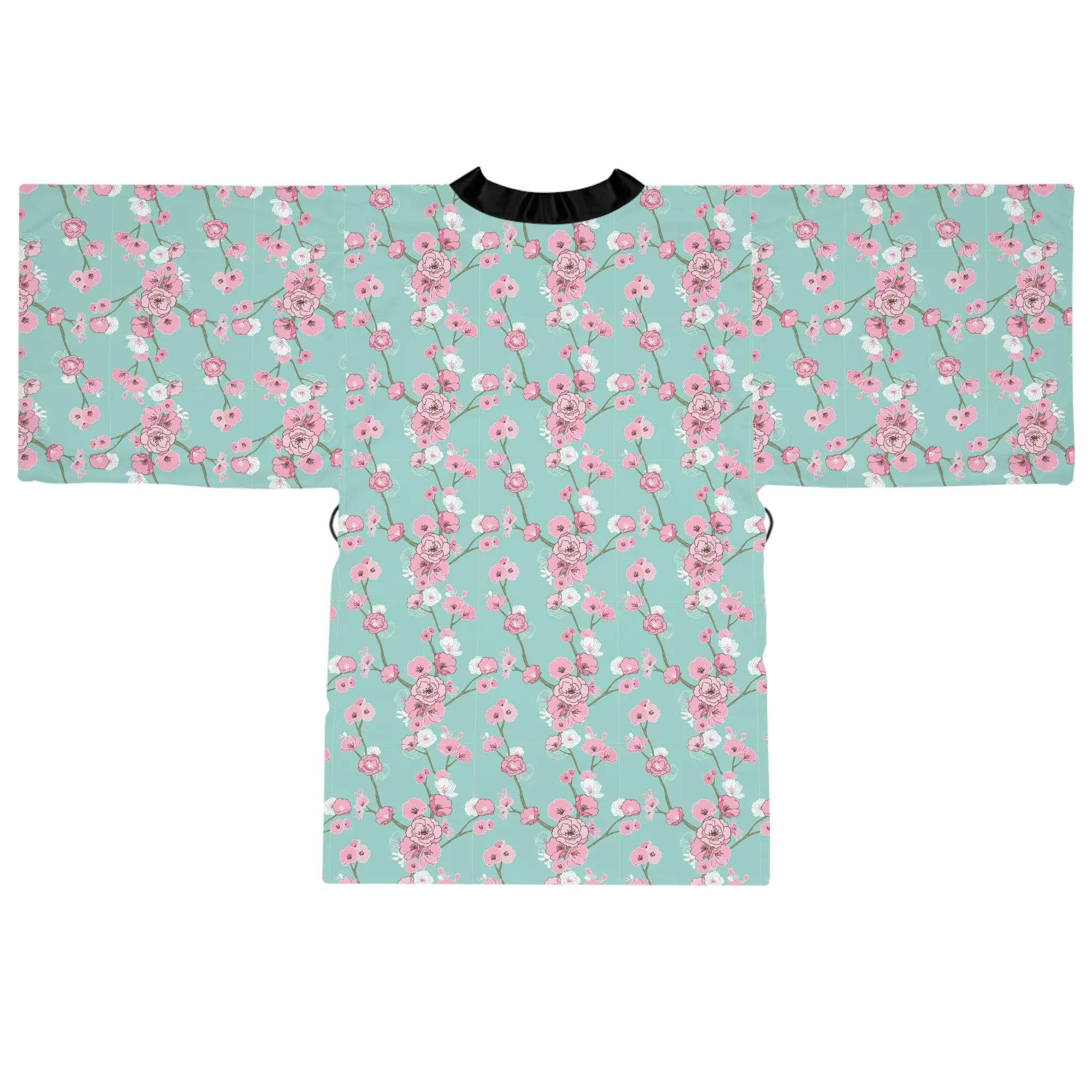 Cherry Blossom Elegance Kimono Robe with Flowing Sleeves and Stylish Belt