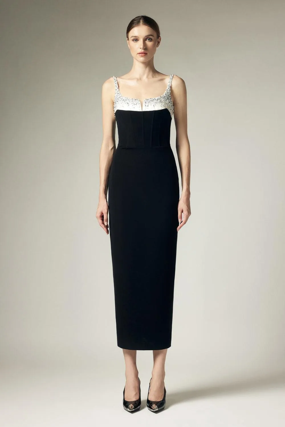 Chevrolet Sheath Sleeveless Crepe Midi Dress