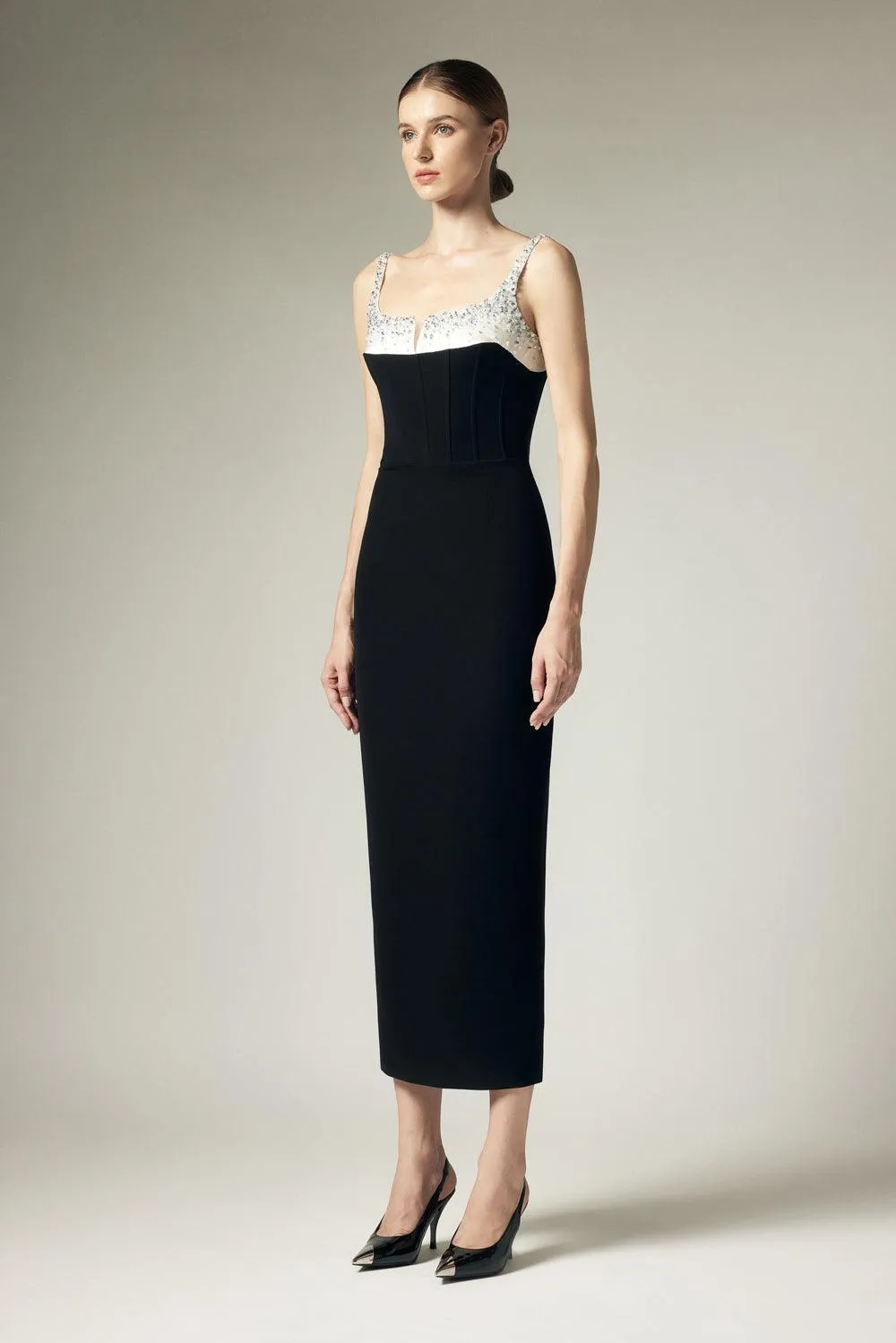 Chevrolet Sheath Sleeveless Crepe Midi Dress
