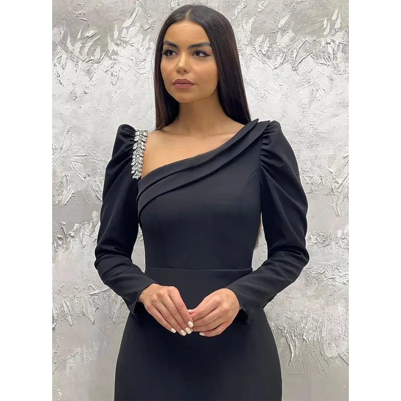 Chic & Modern Sheath Beaded Long Sleeves Long Prom Evening Dress