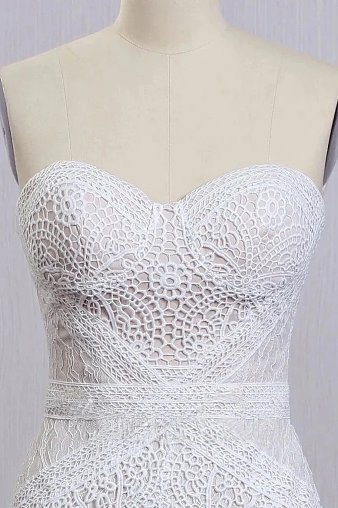 Chic Ivory Lace Mermaid Beach Wedding Dresses Sweetheart Rustic Boho Bridal Dresses WK658