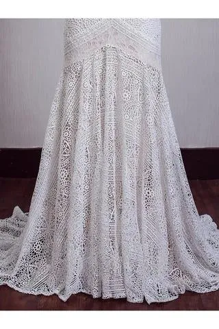 Chic Ivory Lace Mermaid Beach Wedding Dresses Sweetheart Rustic Boho Bridal Dresses WK658