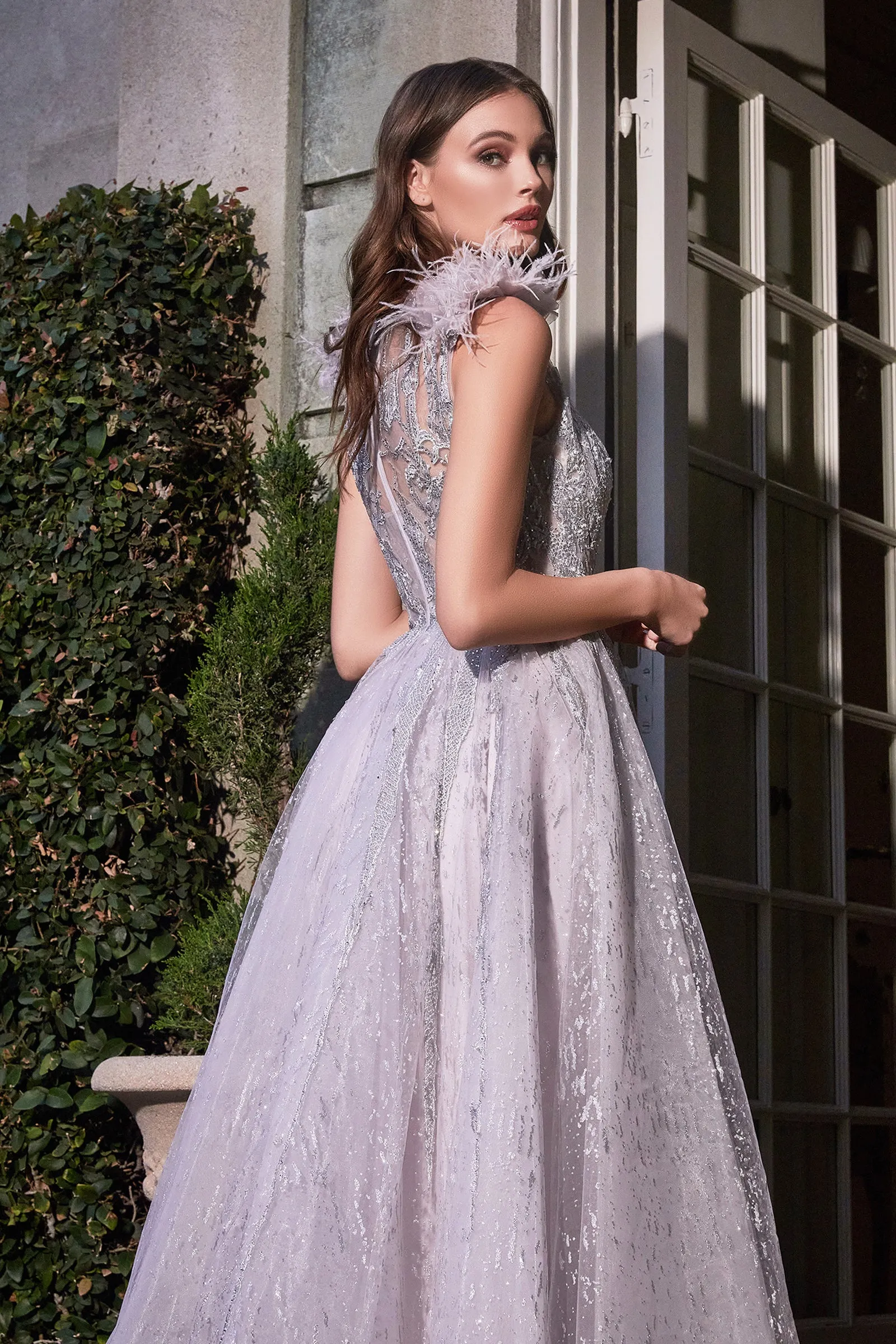 CINDERELLA DIVINE  B704 Jewel Neck A-Line Tulle Dress