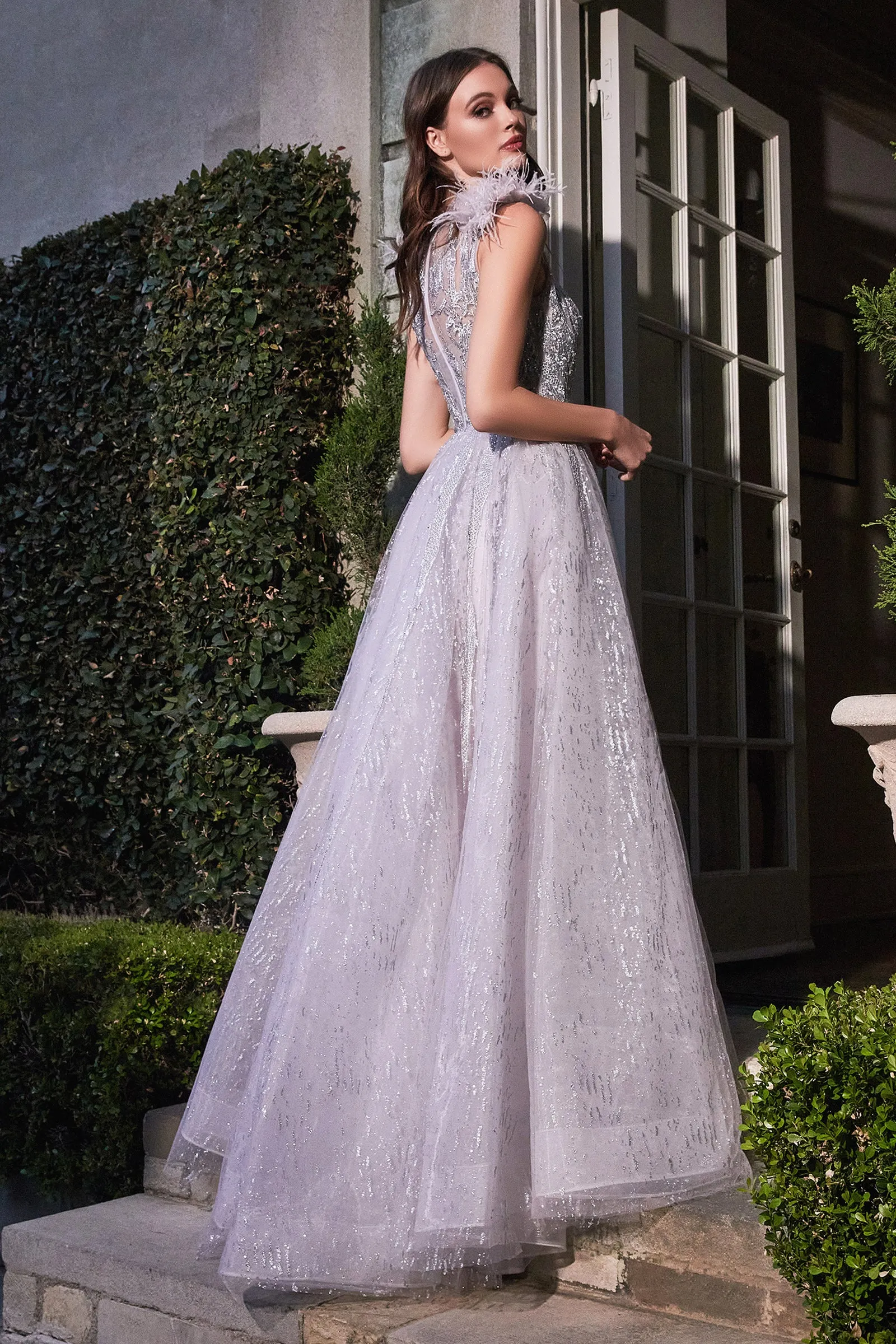CINDERELLA DIVINE  B704 Jewel Neck A-Line Tulle Dress