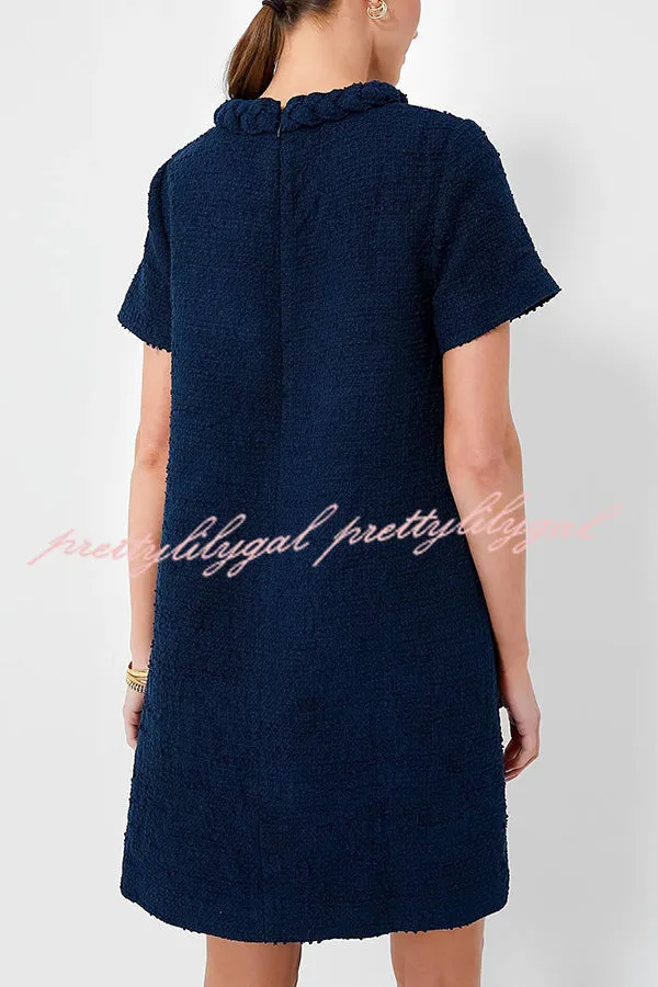 Confident and Chic Tweed Fabric Braided Trim Vintage Button Shift Mini Dress