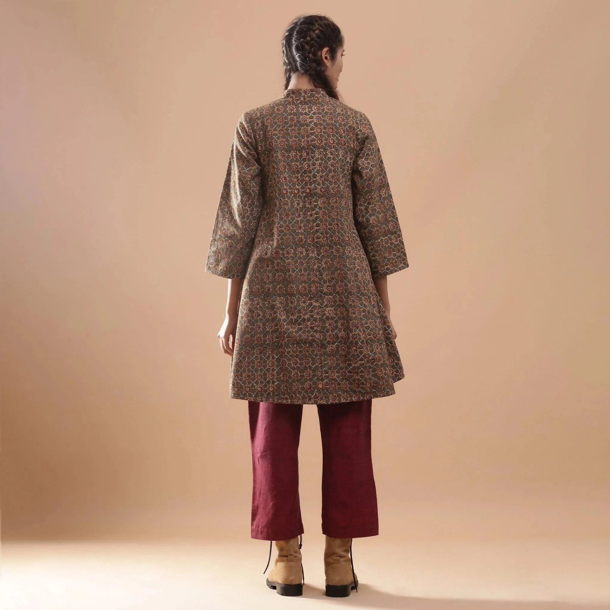 Convertible Block Printed Warm Cotton Short Overlay Dress