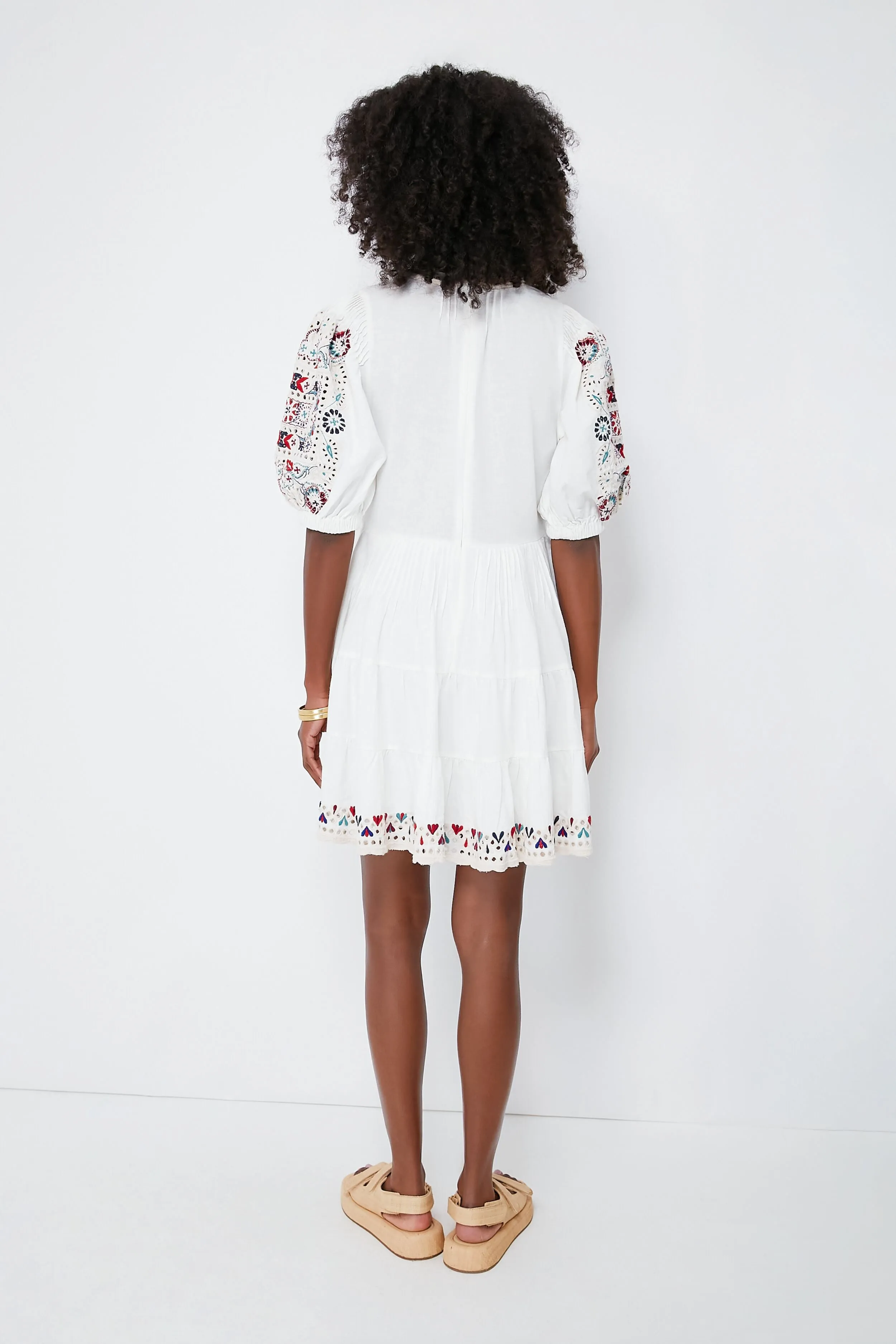 Cream Alicia Embroidery Long Sleeve Dress