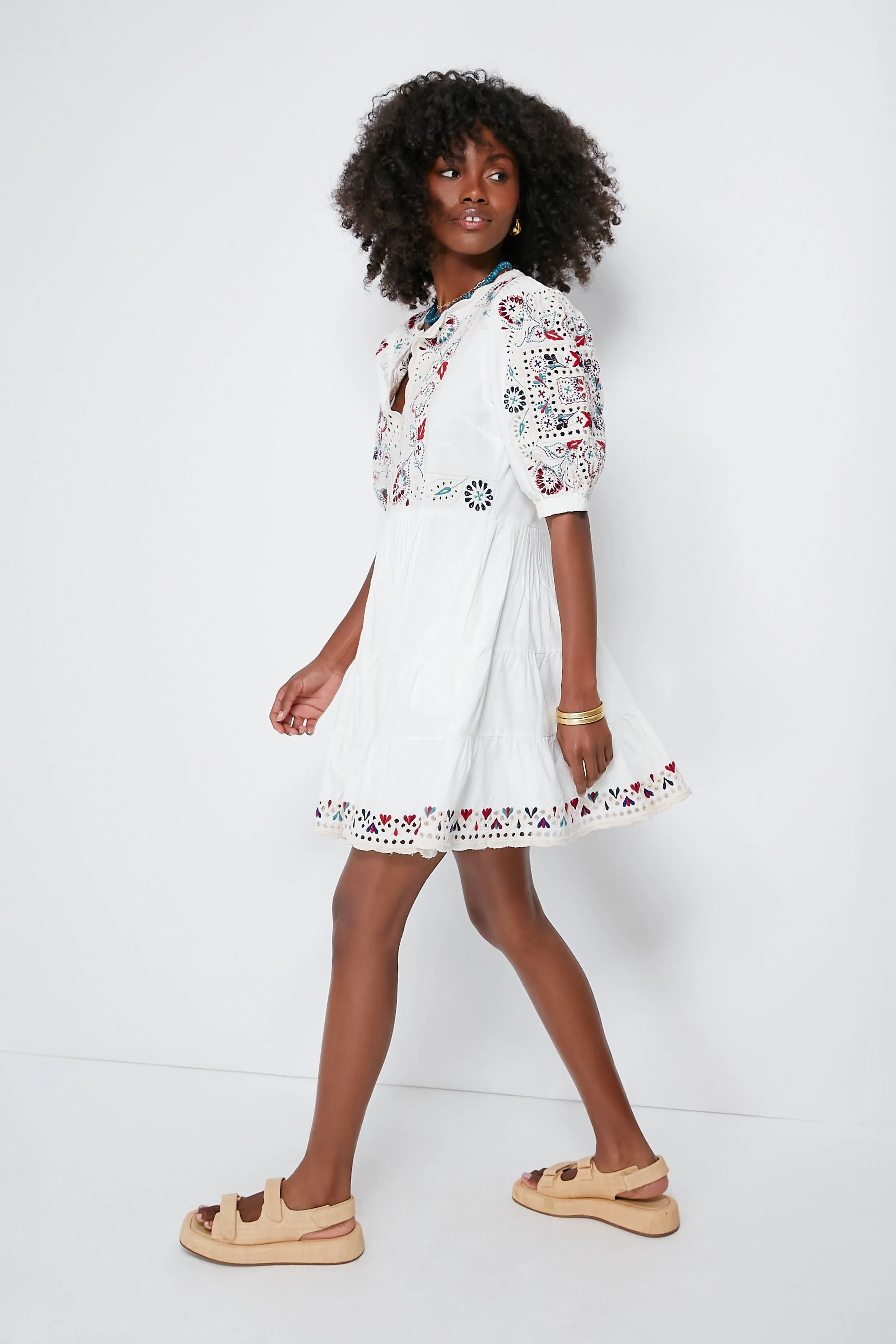 Cream Alicia Embroidery Long Sleeve Dress