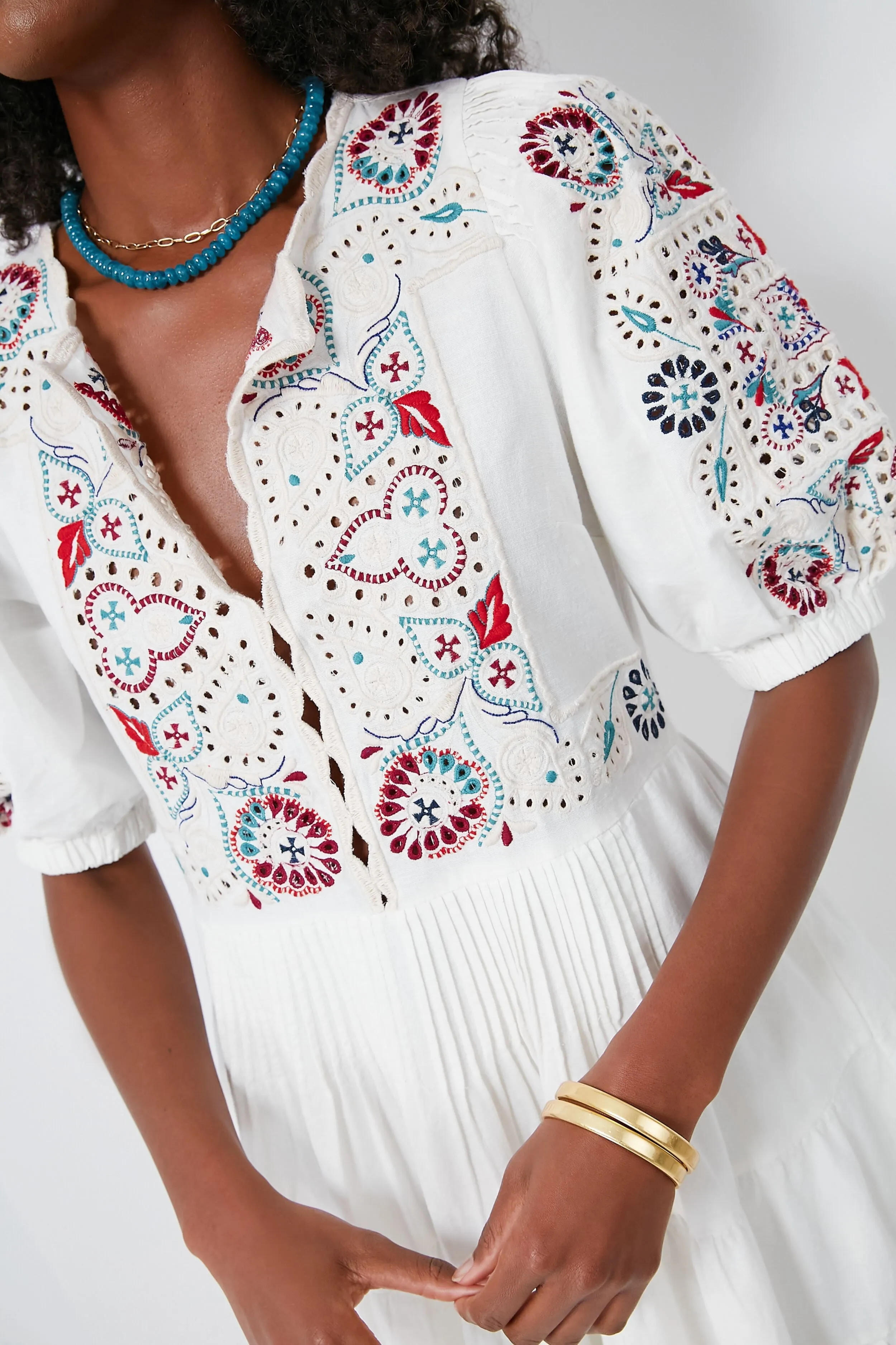 Cream Alicia Embroidery Long Sleeve Dress