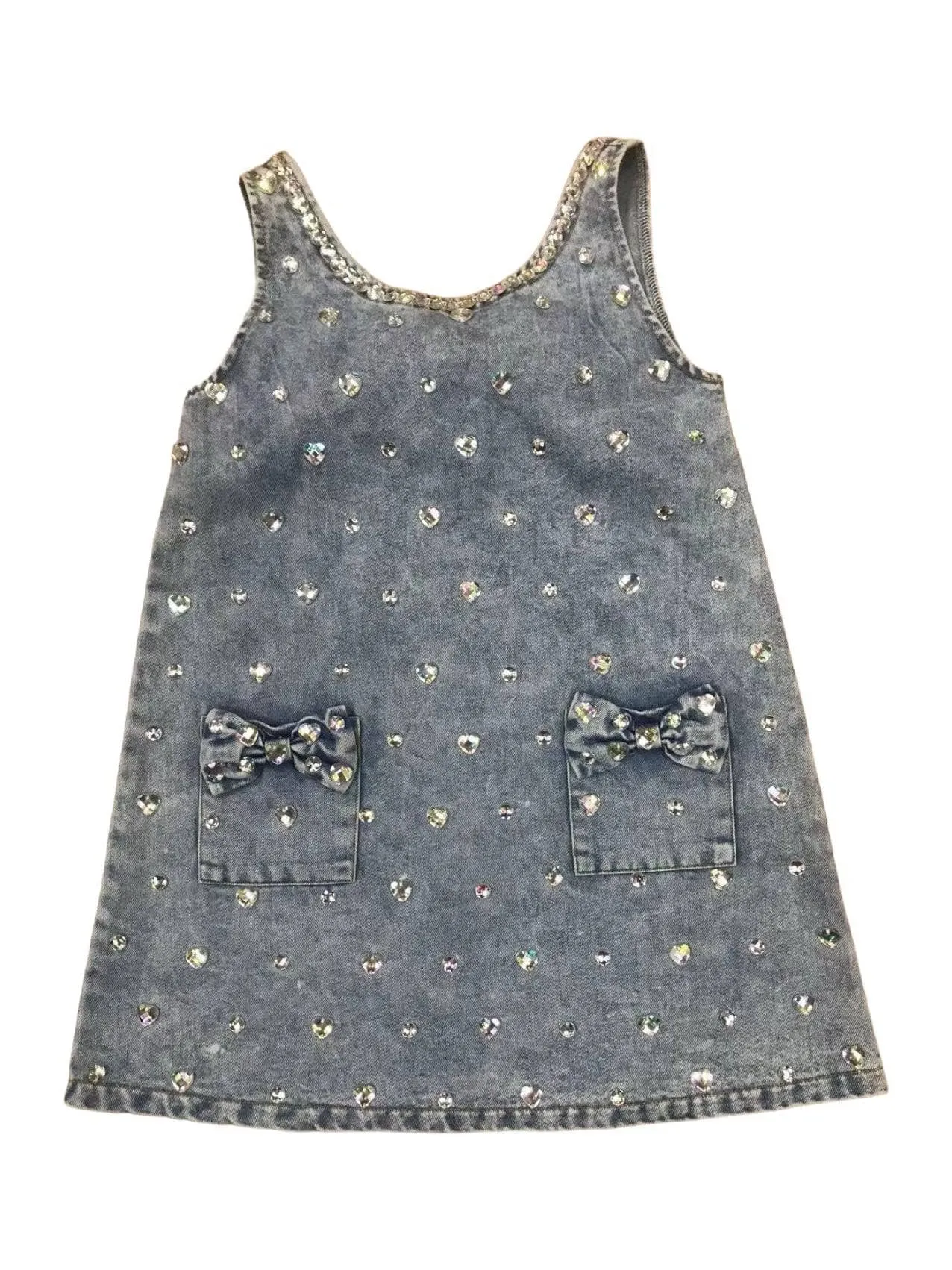 Crystal Heart Denim Bow Dress