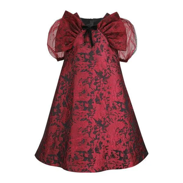 DAMASK FLARE DRESS - WINE