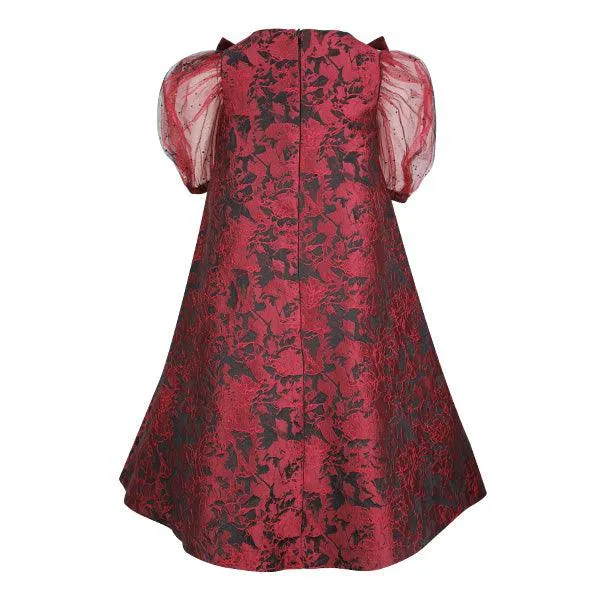 DAMASK FLARE DRESS - WINE