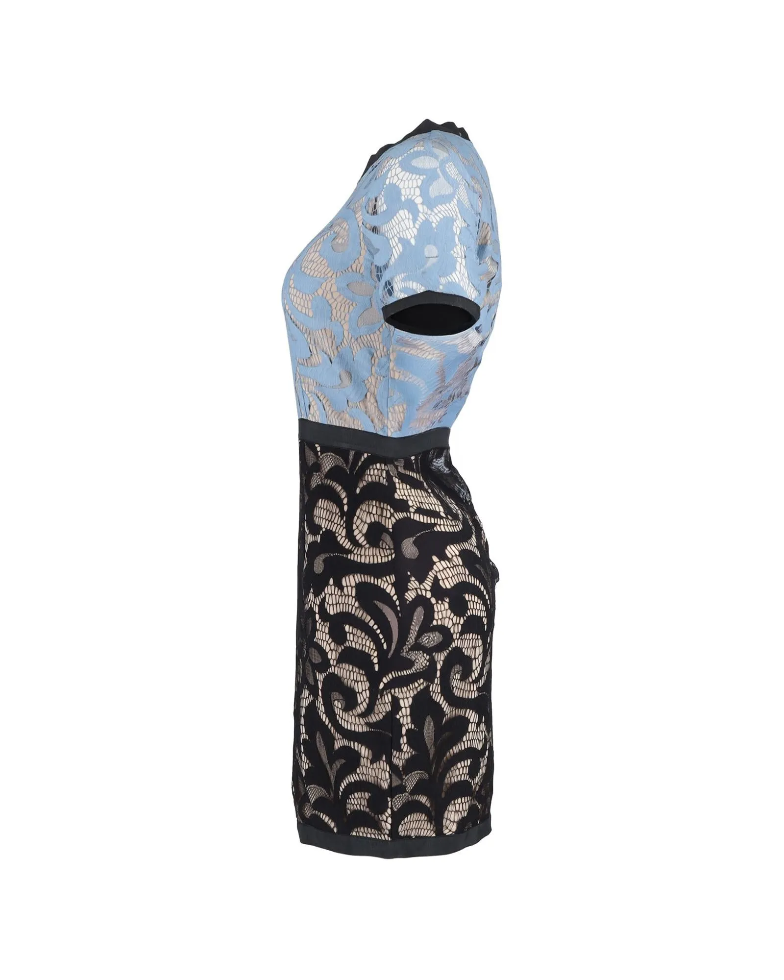Delicate Two-Tone Lace Dress in Light Blue Polyamide