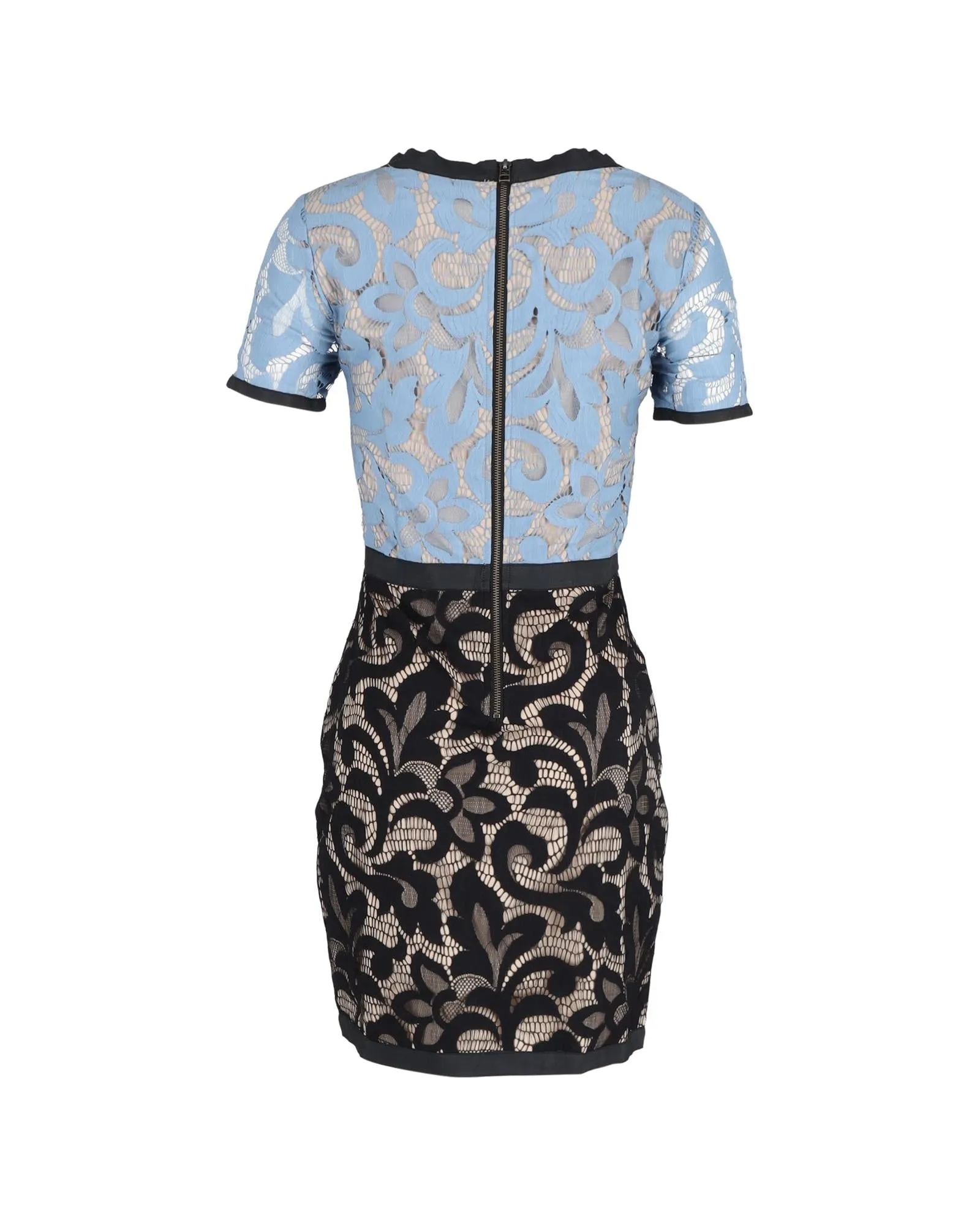 Delicate Two-Tone Lace Dress in Light Blue Polyamide